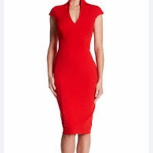 NWT.  Red Cap sleeve Midi U neck Bodycon Dress